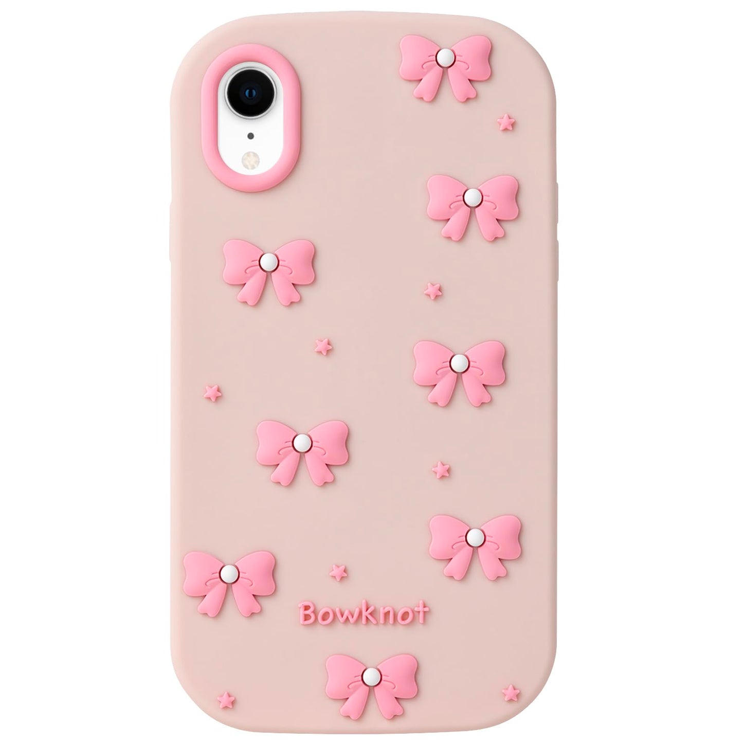 Cute Phone Case Compatible with iPhone 13/14/ 15, Bow 3D Cartoon Soft Silicone Heavy Duty Protection Shockproof Cases Cover for Girls Women, Light Pink