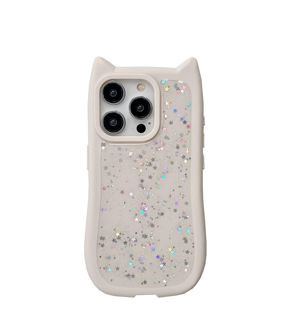 Compatible with 17 Case Cute Kawaii 3D Cat Ears Clear Glitter Shiny Bling Sparkly Soft Silicone Shockproof Protective Phone Case Cover for Girls Women-Transparent