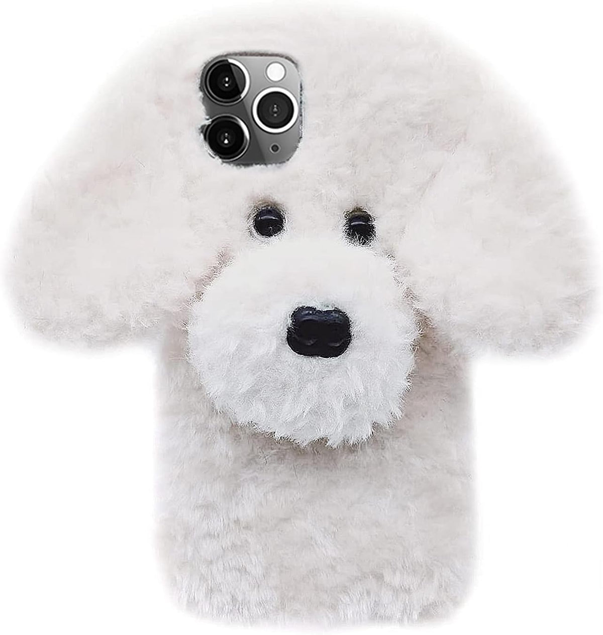 UnnFiko Super Cute Teddy Dog Fluffy Fur Case Compatible with iPhone 11, Fuzzy Furry Warm Plush Soft TPU Winter Case Protective Covers (Teddy Brown, iPhone 11)