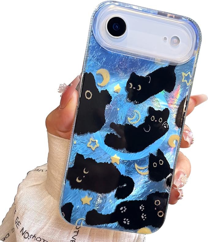 iPhone 13/14 Case, Black Cat Design, Slim Silicone Bumper Case, Wireless Charging Compatible