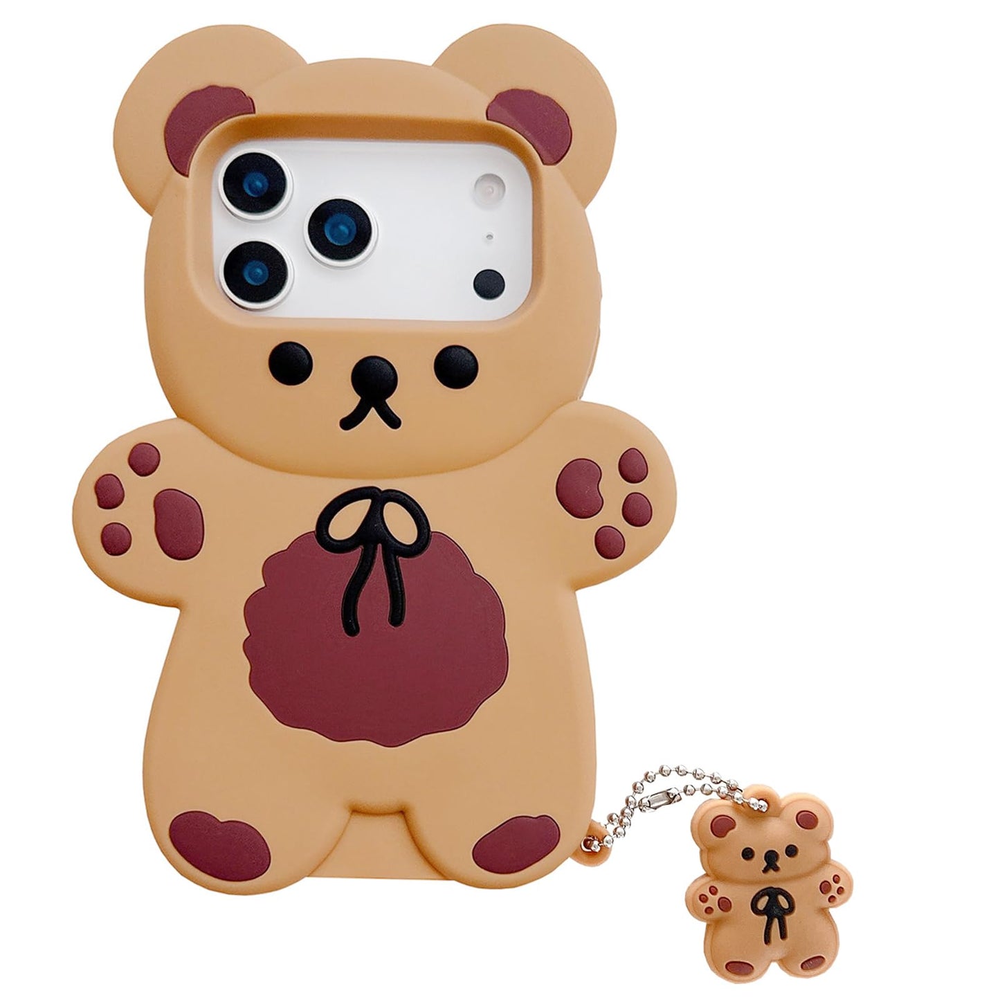 Yatchen Bear Case Compatible with iPhone 16,Kawaii Phone Cases Cute 3D Cartoon Teddy Bear with Keychain Women Girls Soft Silicone Shockproof Cover for iPhone 16