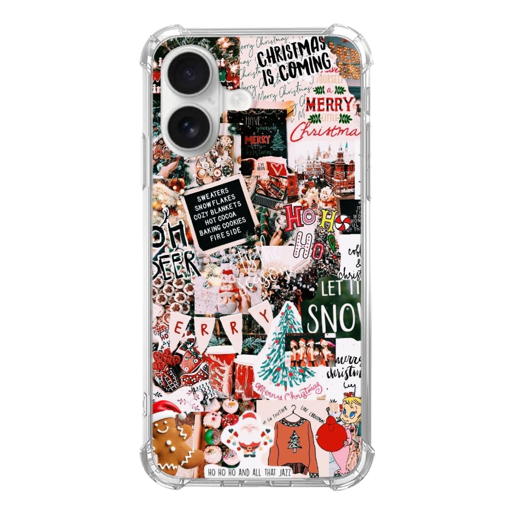 Aesthetic Christmas Collage Phone Case for iPhone 16, Christmas Wreath Gingerbread Phone Case for iPhone 16