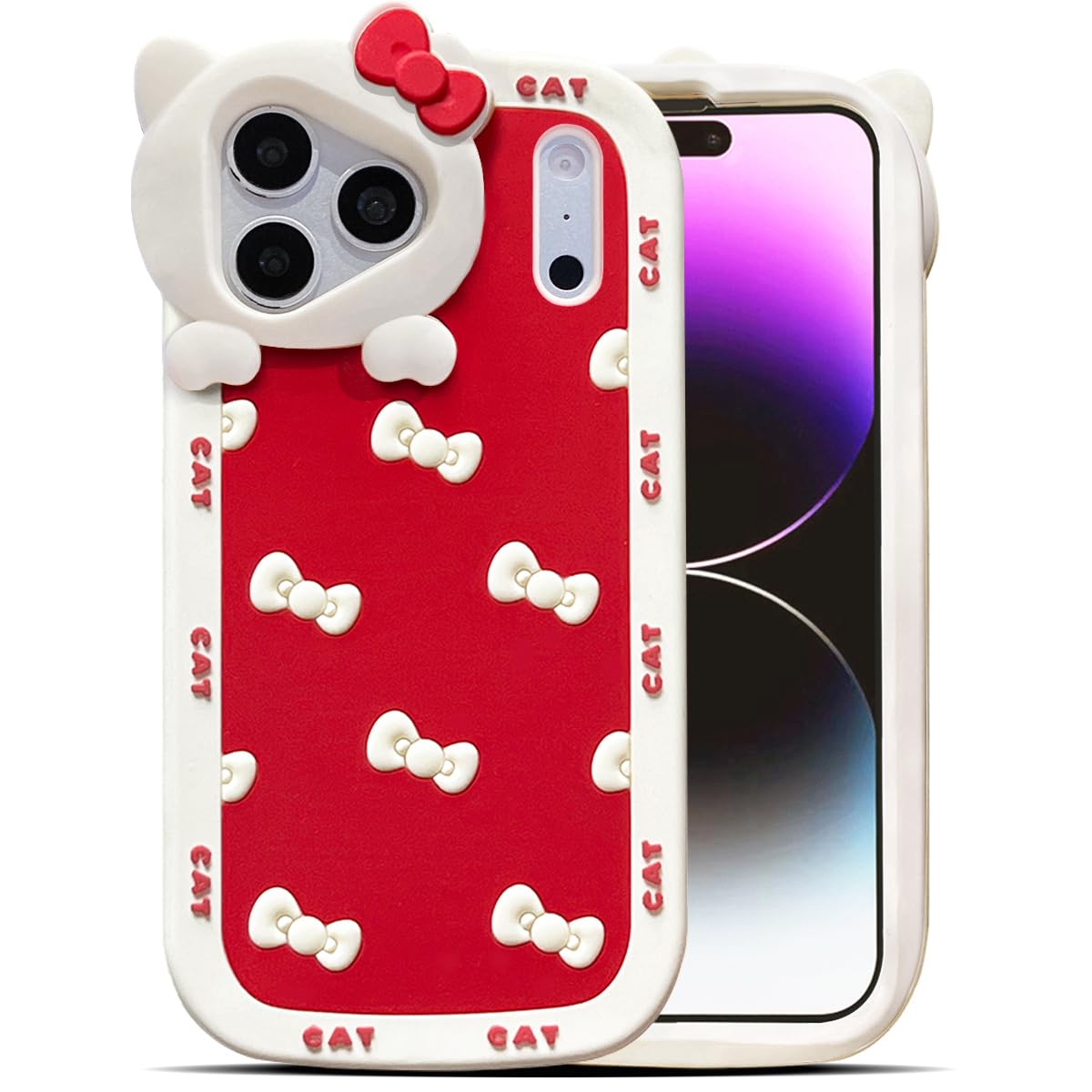 Cute Case for iPhone 17 Pro Max 6.9'', Black Kawaii Funny 3D Bow Cartoon Silicone Cat Phone case, Soft Shockproof Classic Protective Cover for Women Girls, and Kids