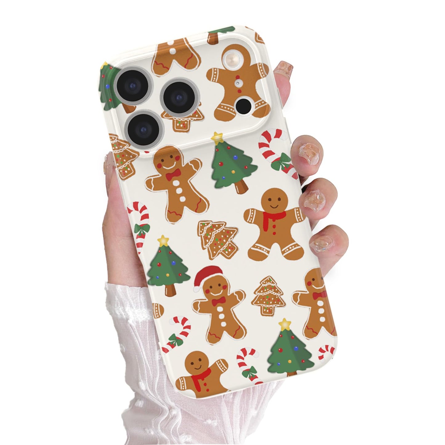 Christmas Case for iPhone 13 Case Cute Xmas Merry Christmas Tree Gingerbread Man Pattern Santa Holiday Aesthetic Gifts Girly Girls Women Kids Soft TPU Protective Cover, Beige