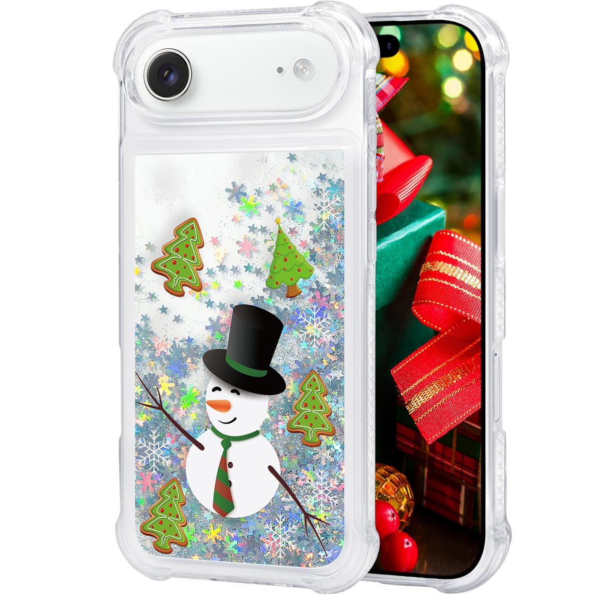 Glitter Christmas Case Compatible with iPhone 17 Bling Sparkle Floating Liquid Luxury Fashion Girly Women Cute Holiday Case for iPhone 17 (Christmas Tree)