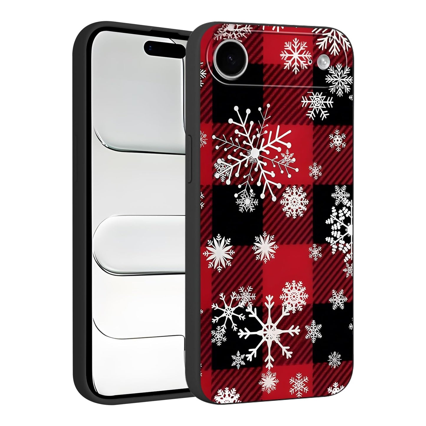 Merry Christmas Plaid Checkered Phone Case for iPhone 11 6.1", Cute Xmas Case Red Grey Scottish Tartan Grid Stripe Pattern Design Cover Shockproof Soft Silicone Protective Funda for Girl Women