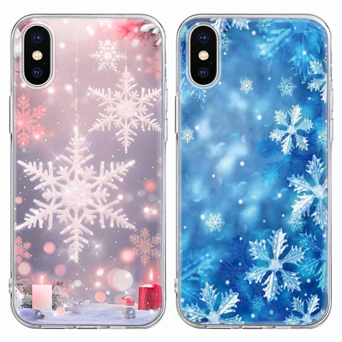 Christmas 2 Pack for iPhone 14/13 Phone Cases, Cute Case with Snowflake Printed Pink Blue Pattern Clear Soft Aesthetic Design Funda Flexible Ultra-Thin Girly Protective Women Cover