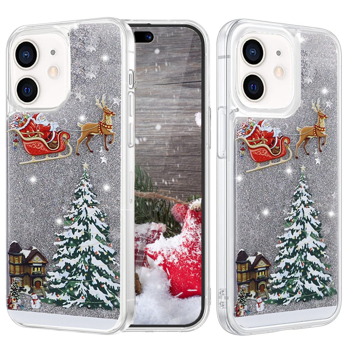 Changjia Glitter Christmas Case for iPhone 11, Cute Christmas Tree Santa Elk Liquid Flowing Floating Moving Bling Sparkle Clear TPU Bumper Shockproof Women Girls Phone Case for iPhone 11 6.1" (Gold)