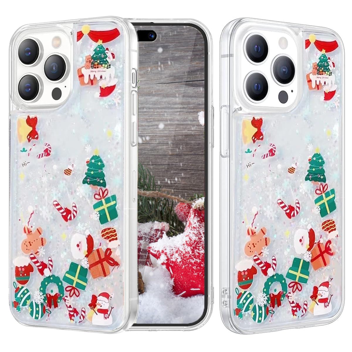 Changjia Glitter Christmas Case for iPhone 16, Cute Merry Christmas Liquid Flowing Moving Xmas Santa Tree Snowman Bling Sparkle TPU Bumper Clear Shockproof Women Girls Case for iPhone 16 6.1" (Clear)
