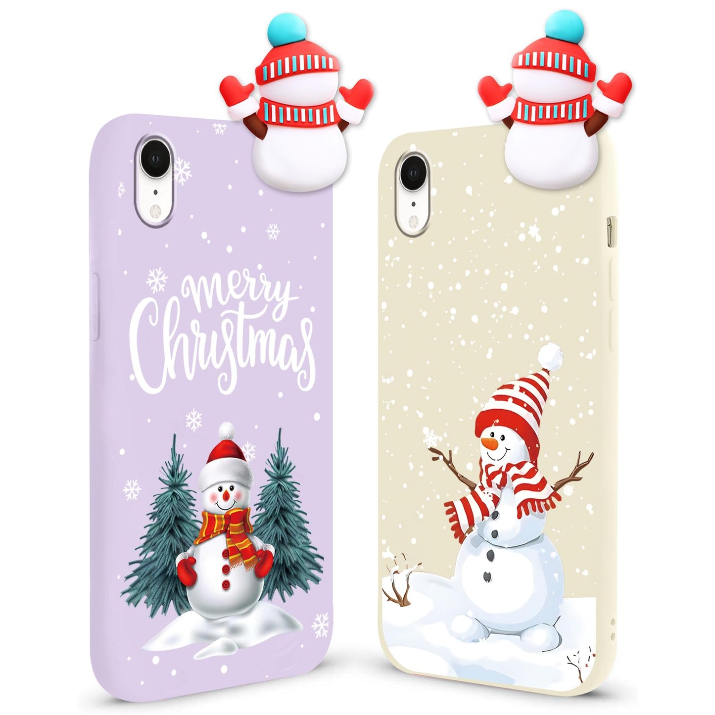 2 Pack Cute Christmas Case for iPhone 13/14",Red 3D Doll Snowman Elk Merry Christmas Pattern Soft Silicone TPU Pretty Flexible Protective Funda for Kid Girls Women