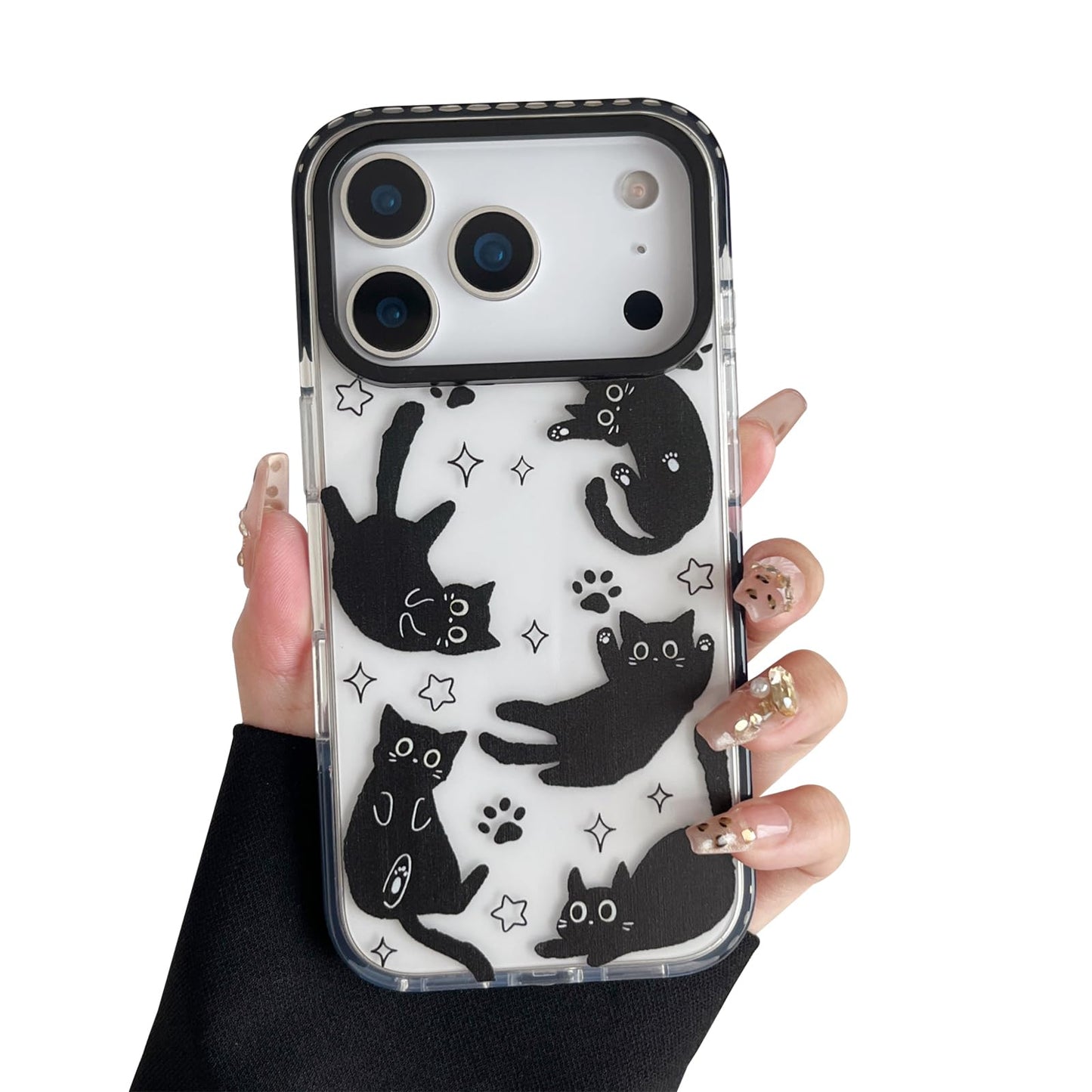 Compatible with iPhone 13 / iPhone 14 Case,Clear Cute Black Cat Pattern with Shockproof Slim Soft TPU Protective Phone Case for Women