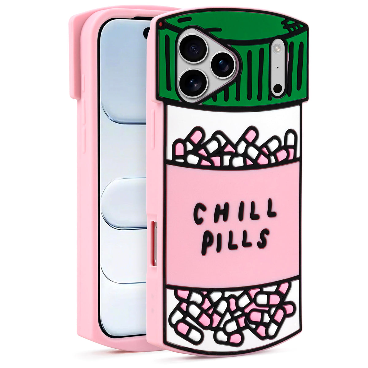Dumkery Cute Case Compatible with iPhone 16 Pro Max Chill Pills Case, Girly Capsule Bottle Shape, 3D Soft Silicone Heavy Duty Protection Shockproof Cases Cover for Girls Women Multicolor