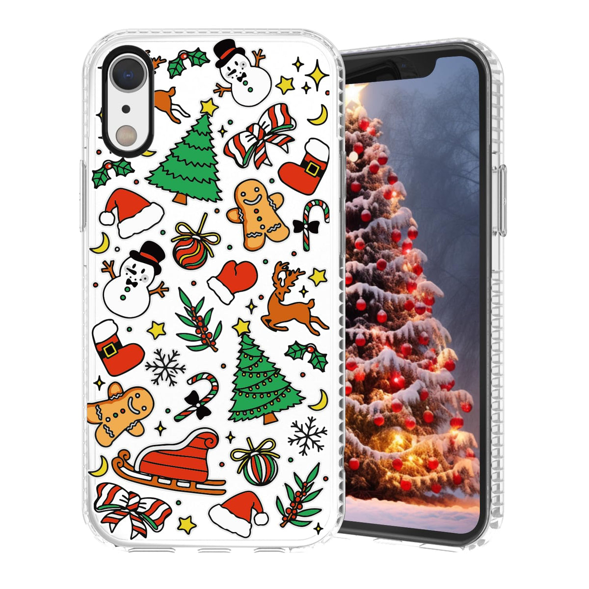 Christmas Phone Case Compatible for iPhone 16 Pro,Cute Winter Case with Funny Snowman Gingerbread Man Tree Christmas Pattern Design Shockproof Clear TPU Anti-Slip Anti-Scratch