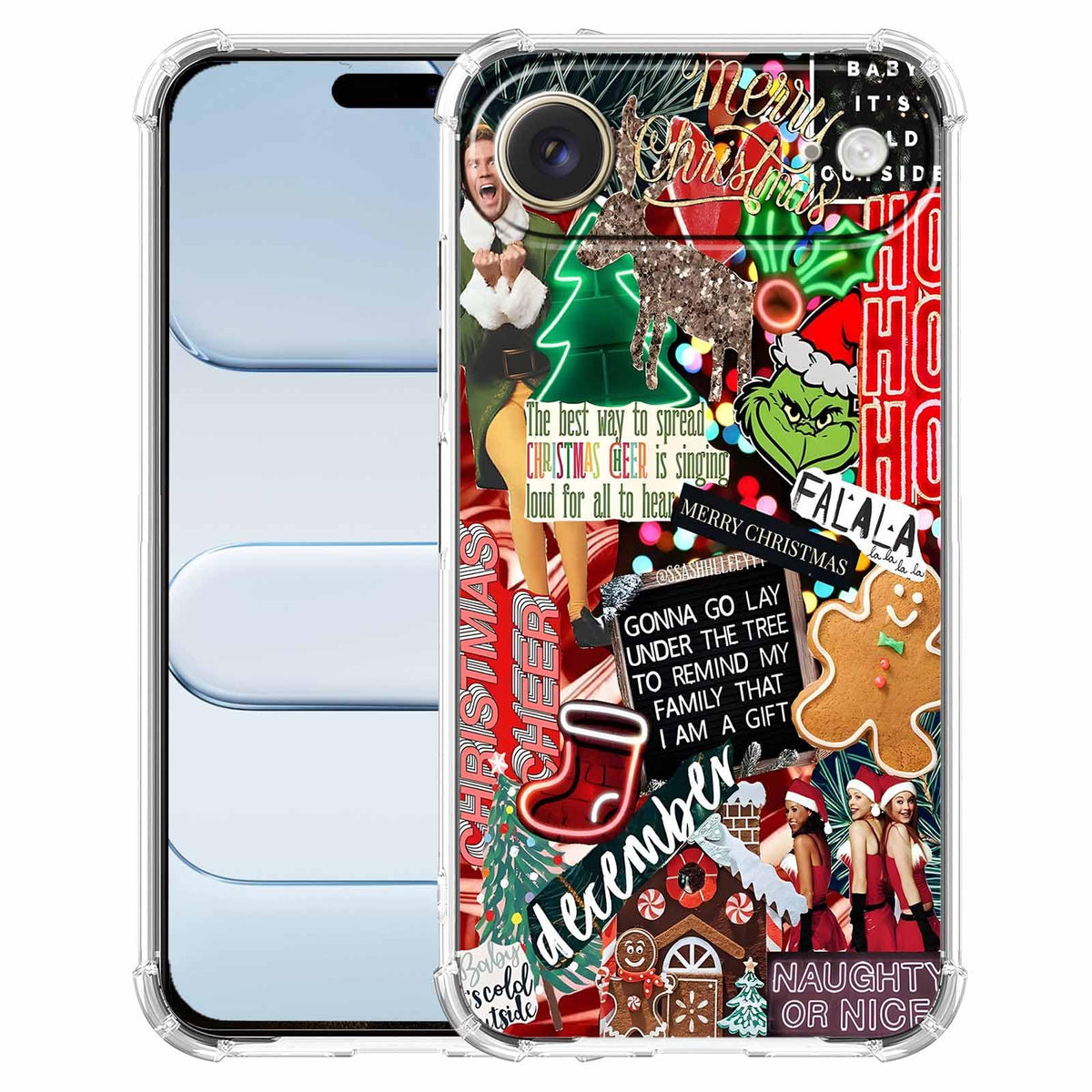 Christmas Aesthetic Winter Holiday Elements Collage Pattern,Soft TPU Bumper Phone Case for iPhone 17