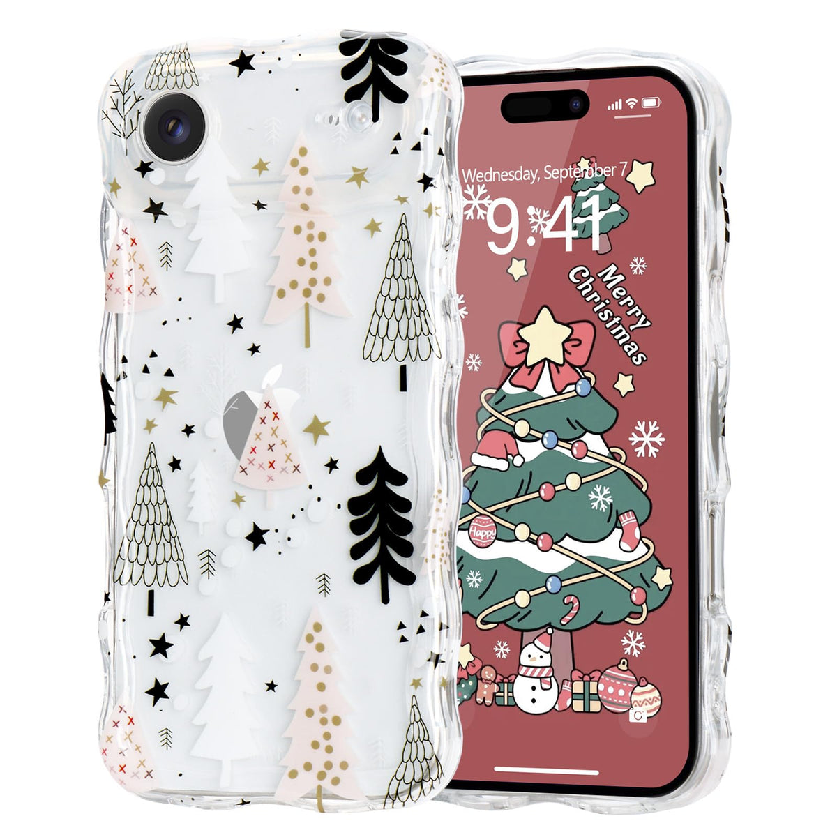 Christmas Phone Case for iPhone Air Wavy Clear Xmas,Candy Cane | Cute Curly Wavy Merry Xmas Pattern Case Clear Santa Snowman Elk Cover for Girls Kids Women Slim Protective Cover