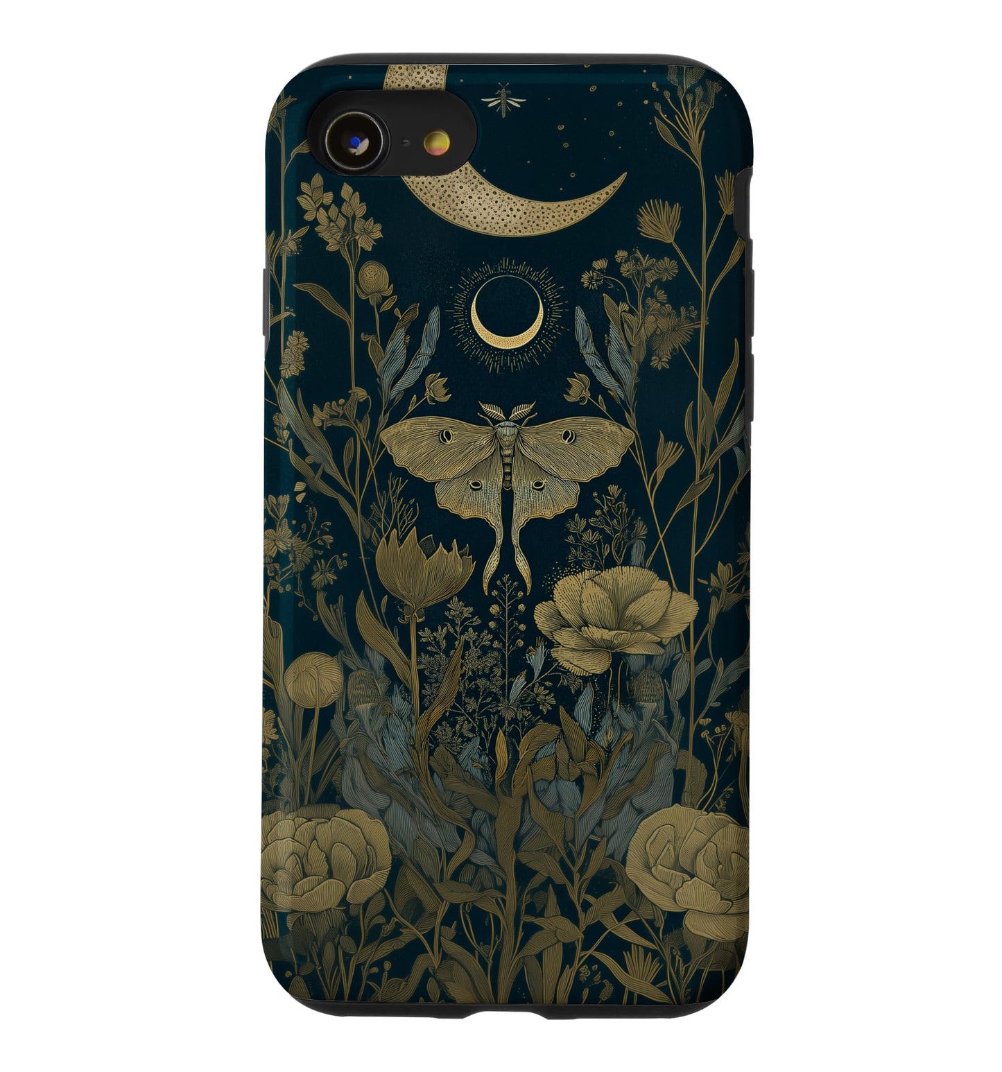 Luna Moth Wildflower Plant Pattern Sage Green Celestial Case for iPhone 13