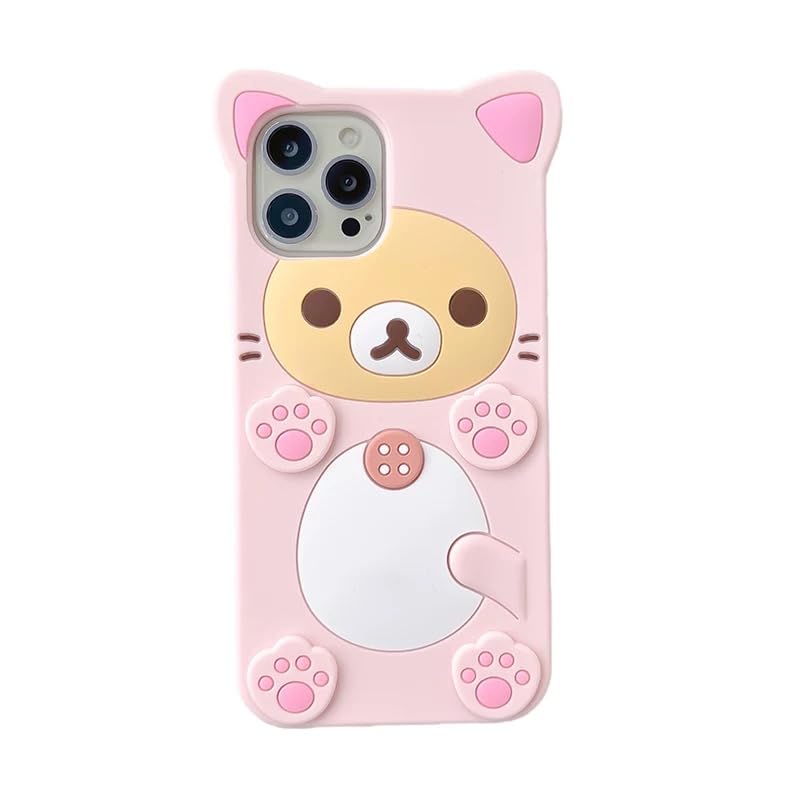 Ultra Thick Soft Silicone Case for Apple Teddy Bear Animal 3D Cartoon Japanese Cute Lovely Adorable Kawaii Kids Girls Women (Beige, for iPhone 13)