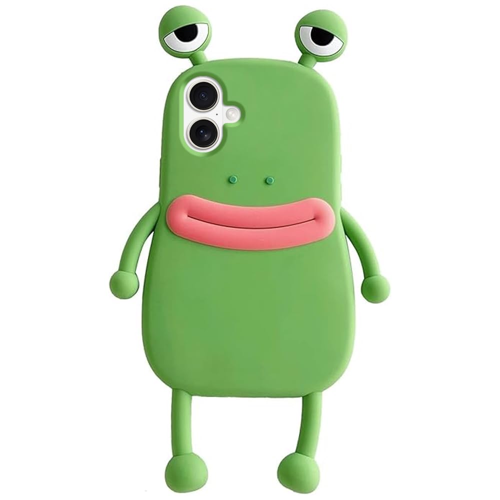 Cute Case for iPhone 16 Plus Unique Kawaii Funny Cover Cartoon Frog Soft Silicone Rubber Shockproof Protective Case for Girls Women