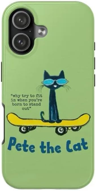 Cute Pete Cat Phone Case, Retro Cartoon Guitar Cat Aesthetic Cover, Groovy Colorful Music Art Design for Phone 11 12 13 14 15 16 17 Pro Max