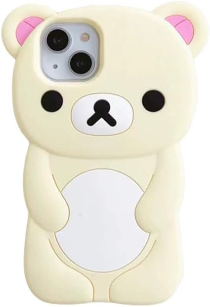 Ultra Thick Soft Silicone Case for Apple Teddy Bear Animal 3D Cartoon Japanese Cute Lovely Adorable Kawaii Kids Girls Women (Beige, for iPhone 13)