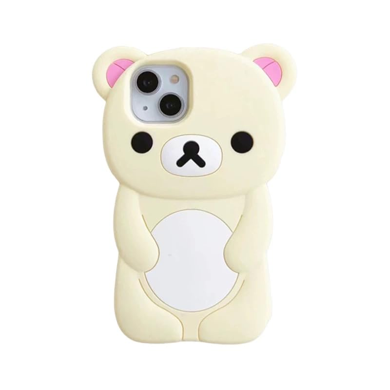 Ultra Thick Soft Silicone Case for Apple Teddy Bear Animal 3D Cartoon Japanese Cute Lovely Adorable Kawaii Kids Girls Women (Beige, for iPhone 13)