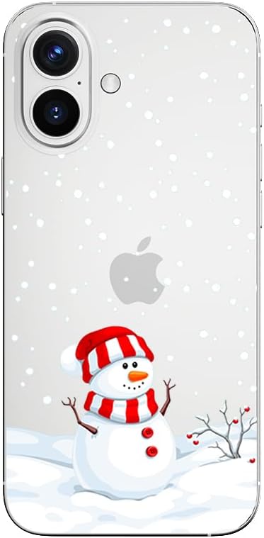 Blingy's for iPhone 16 Case, Christmas Pattern Winter Snowman Style with Falling Snowflake Design Transparent Soft TPU Protective Clear Case (6.1 inch) (Snowman)