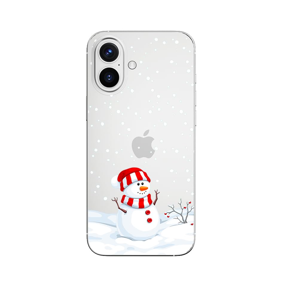 Blingy's for iPhone 16 Case, Christmas Pattern Winter Snowman Style with Falling Snowflake Design Transparent Soft TPU Protective Clear Case (6.1 inch) (Snowman)