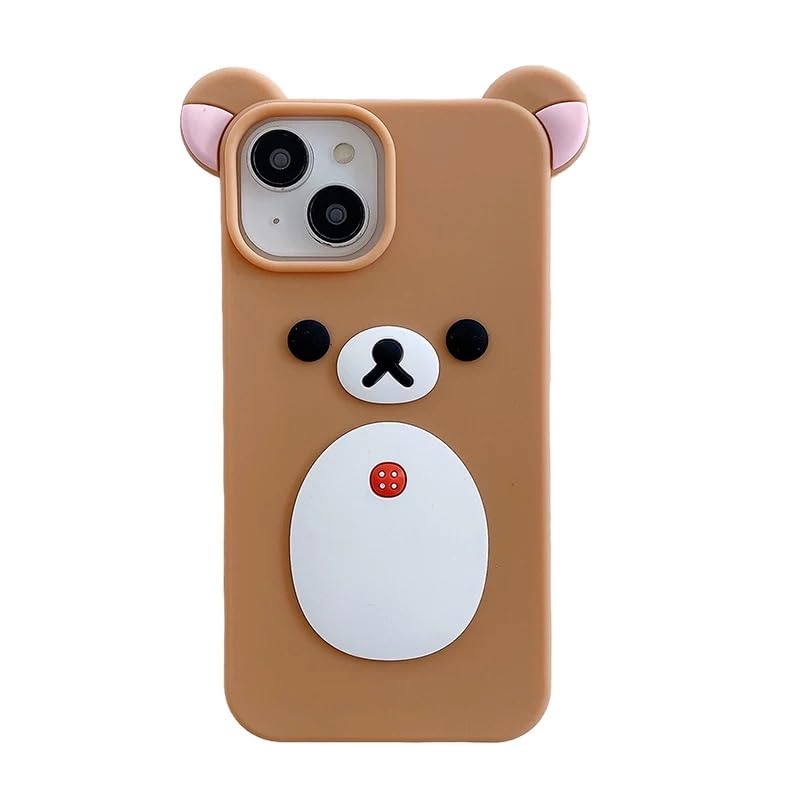 Smooth Soft Silicone Phone Case for Apple Japanese Bear Teddy Animal 3D Cartoon Super Classic Cute Lovely Adorable Kawaii Protective Kids Girls Women (Beige, for iPhone 15)