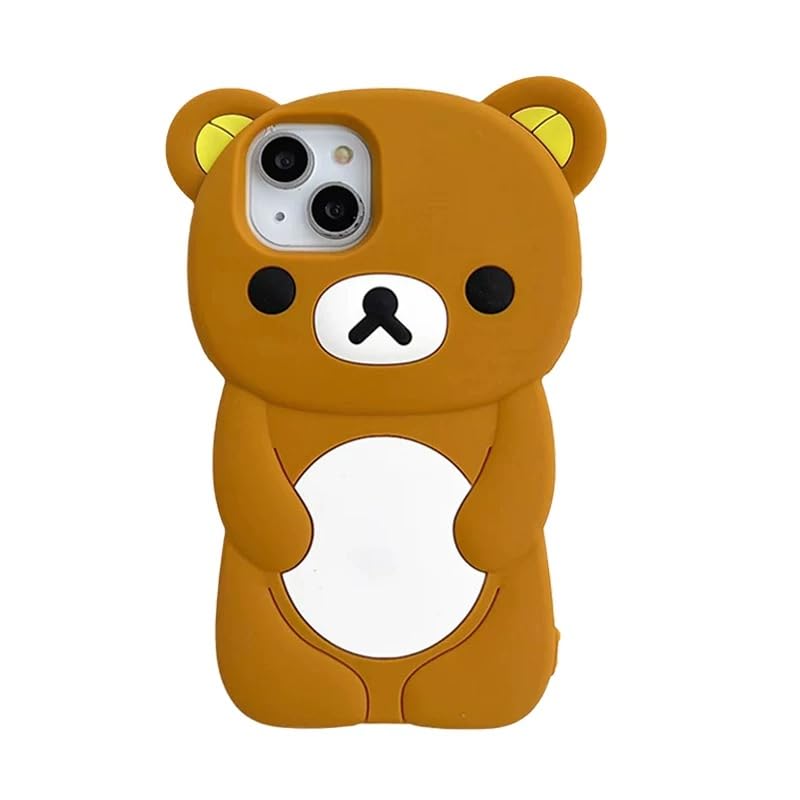 Ultra Thick Soft Silicone Case for Apple Teddy Bear Animal 3D Cartoon Japanese Cute Lovely Adorable Kawaii Kids Girls Women (Beige, for iPhone 13)
