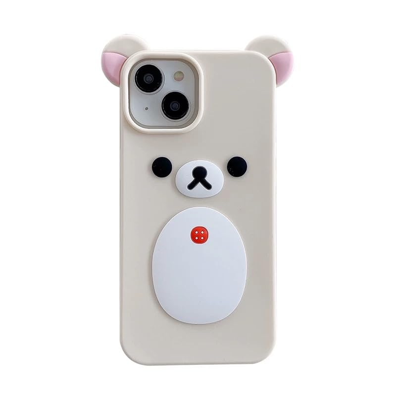 Smooth Soft Silicone Phone Case for Apple Japanese Bear Teddy Animal 3D Cartoon Super Classic Cute Lovely Adorable Kawaii Protective Kids Girls Women (Beige, for iPhone 15)