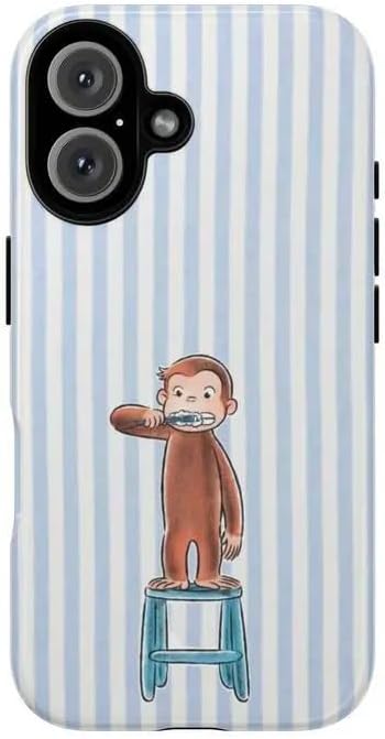 Cute Curious Monkey and Pancake Design Phone Case Compatible with iPhone 12/12Pro, Shockproof Slim TPU and Hard PC Protective Phone Cover,Monkey Collection Playful