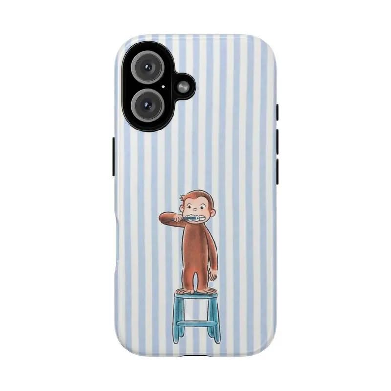 Cute Curious Monkey and Pancake Design Phone Case Compatible with iPhone 12/12Pro, Shockproof Slim TPU and Hard PC Protective Phone Cover,Monkey Collection Playful