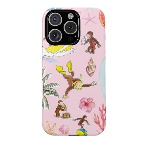 Tropical Splash Curious Monkey George Phone Case Compatible with iPhone 16, Protective Hybrid 2-Layer Hard Shell, Cute Monkey Tough Case Gift for Women Men Girl Boy
