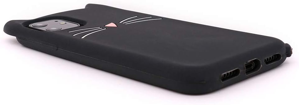 Cute iPhone 11 Case, Funny Animals Black Whisker Cat Ears Kitty 3D Cartoon Soft Silicone Shockproof Cases Cover for Girls Women