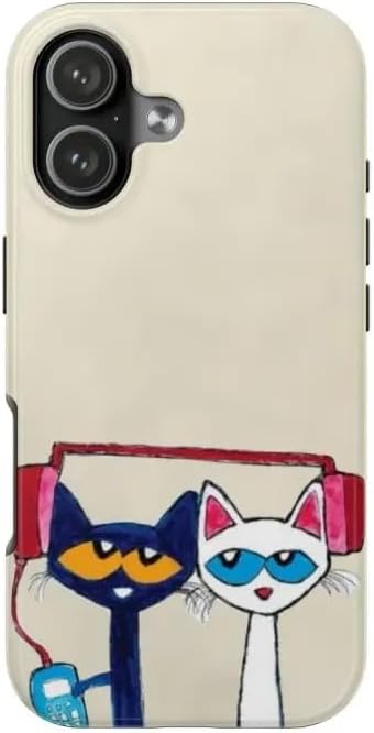 Cute Pete Cat Phone Case, Retro Cartoon Guitar Cat Aesthetic Cover, Groovy Colorful Music Art Design for Phone 11 12 13 14 15 16 17 Pro Max