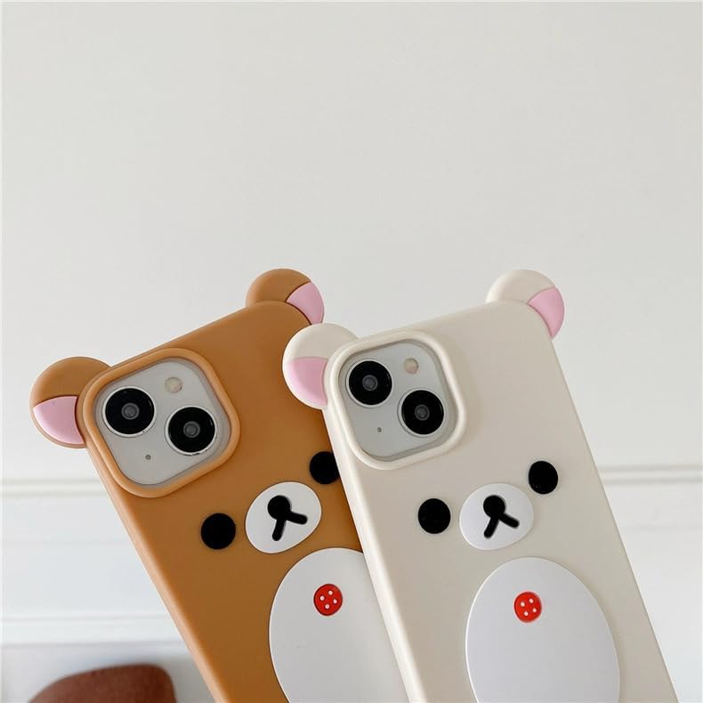 Smooth Soft Silicone Phone Case for Apple Japanese Bear Teddy Animal 3D Cartoon Super Classic Cute Lovely Adorable Kawaii Protective Kids Girls Women (Beige, for iPhone 15)