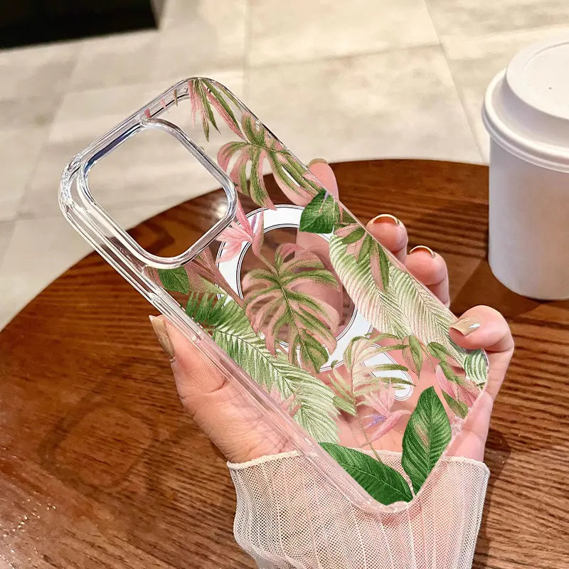 Hand-painted tropical plant series magnetic phone cases, compatible with iPhone 11/17 Pro Max, and also compatible with Samsung Galaxy S25, S24, and S23 Ultra. A perfect gift for holidays, birthdays, or Valentine's Day.
