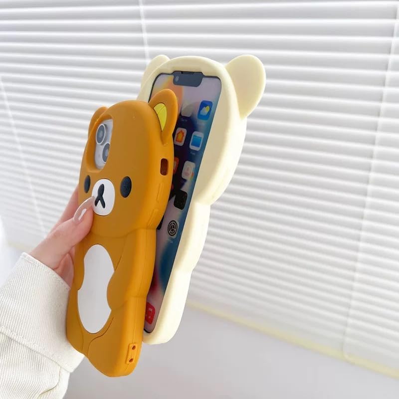 Ultra Thick Soft Silicone Case for Apple Teddy Bear Animal 3D Cartoon Japanese Cute Lovely Adorable Kawaii Kids Girls Women (Beige, for iPhone 13)