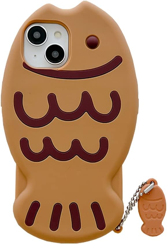 Soft Silicone Case Compatible with iPhone 11,Cute 3D Cartoon Taiyaki with Fish Keychain 3D Funny Kawaii Phone Cases Women Girls Shockproof Cover for iPhone 11