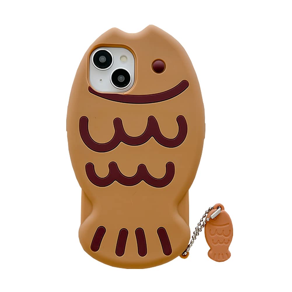 Soft Silicone Case Compatible with iPhone 11,Cute 3D Cartoon Taiyaki with Fish Keychain 3D Funny Kawaii Phone Cases Women Girls Shockproof Cover for iPhone 11