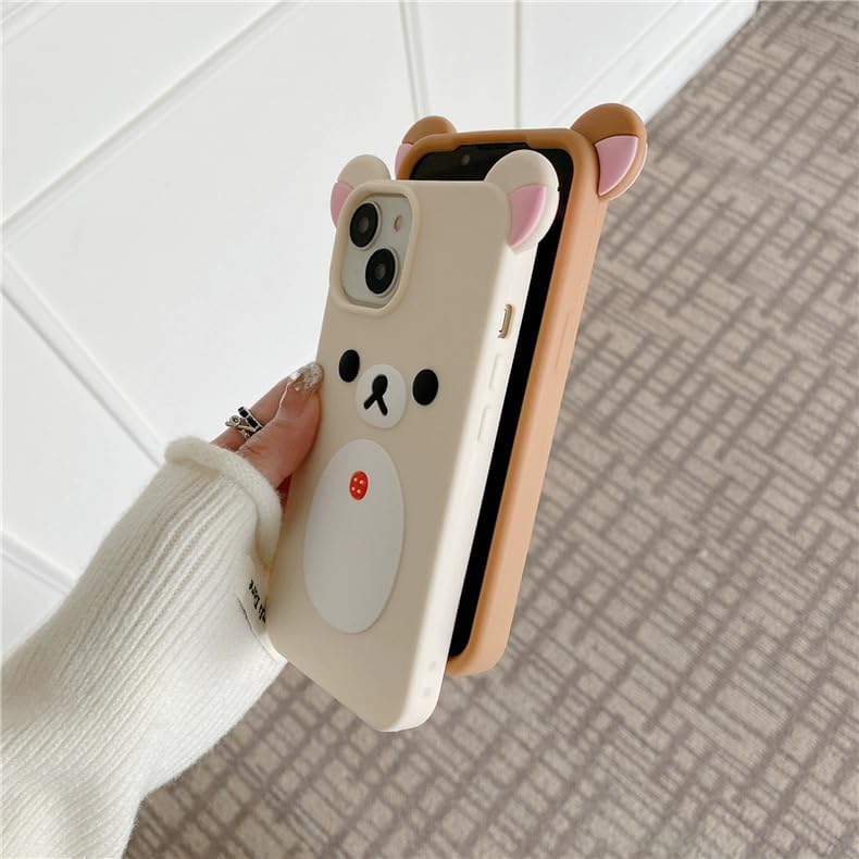 Smooth Soft Silicone Phone Case for Apple Japanese Bear Teddy Animal 3D Cartoon Super Classic Cute Lovely Adorable Kawaii Protective Kids Girls Women (Beige, for iPhone 15)