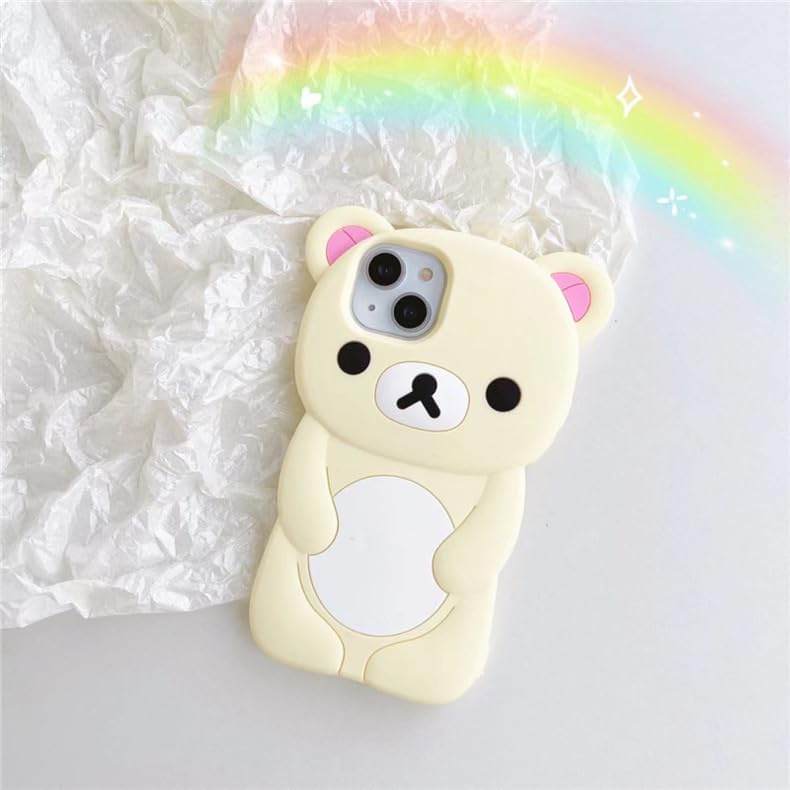 Ultra Thick Soft Silicone Case for Apple Teddy Bear Animal 3D Cartoon Japanese Cute Lovely Adorable Kawaii Kids Girls Women (Beige, for iPhone 13)