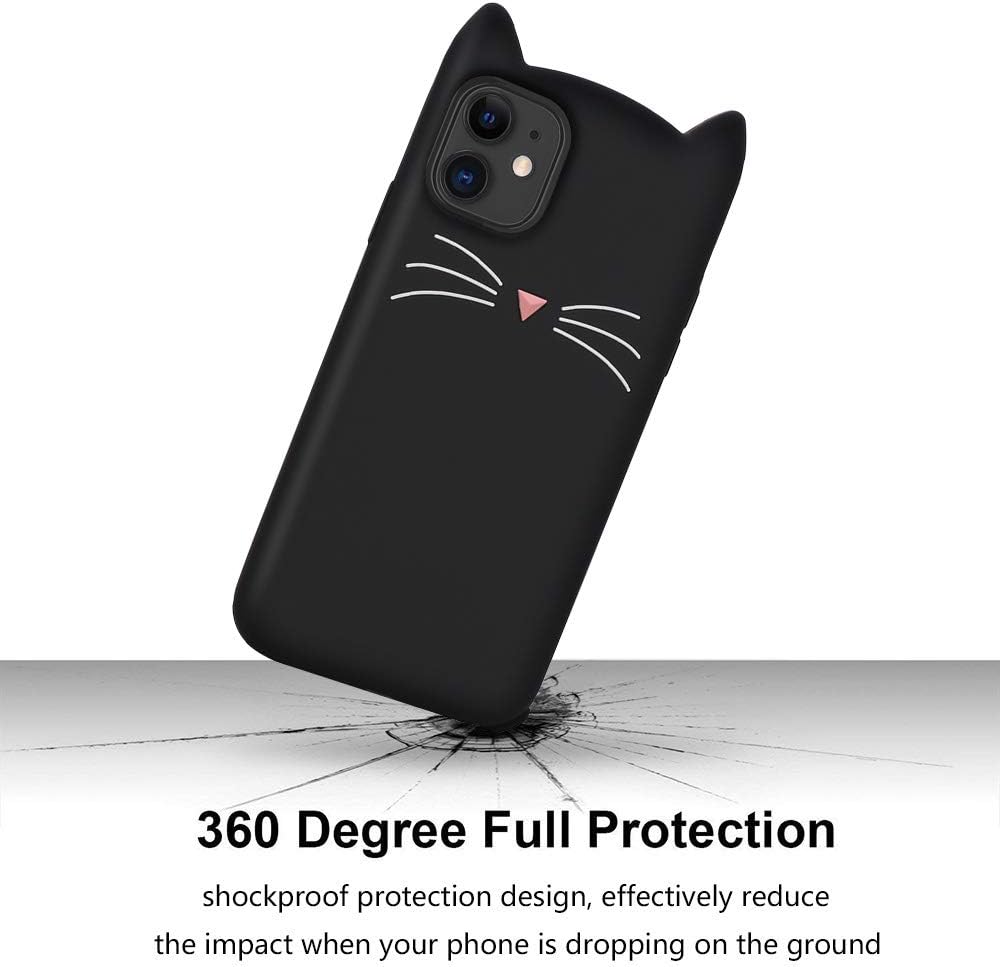 Cute iPhone 11 Case, Funny Animals Black Whisker Cat Ears Kitty 3D Cartoon Soft Silicone Shockproof Cases Cover for Girls Women