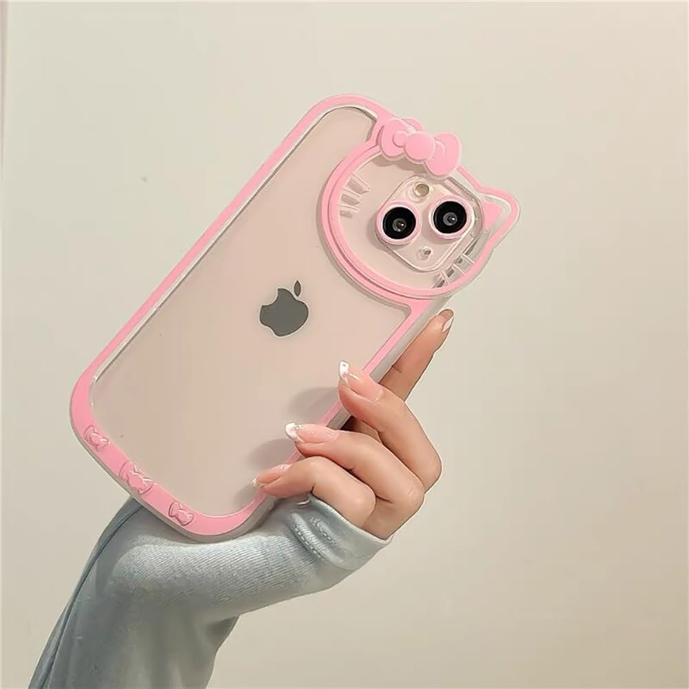 Compatible with iPhone 17 Pro Max Clear Case, Cute Cat Case for Women Girls Kids Cartoon Design Case Cover Shell Slim Soft Protective Case with Camera Lens for iPhone 17 Pro Max, Pink