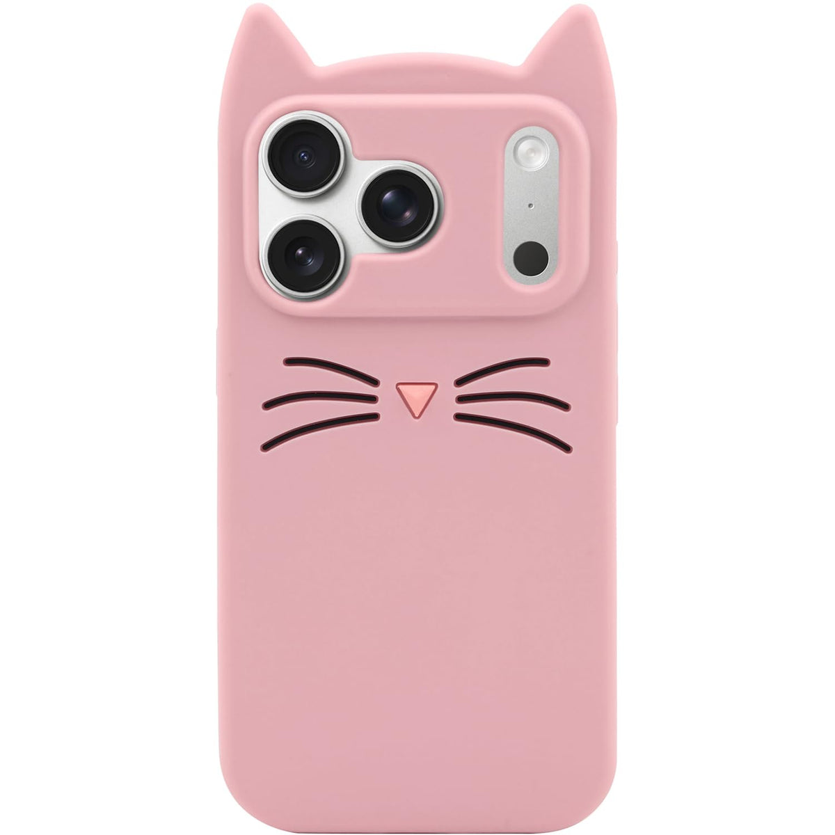 MC Fashion 3D Cat Ears Shockproof Silicone Case for iPhone 15 Black | Precise cutout design, slim snug fit, anti-slip soft grip, cute aesthetic style, ideal gift for women & girls