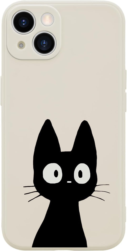 Funny Cat Case for iPhone 13, Cute Cartoon Black Cat Phone Case Cover Liquid Silicone Soft Gel Rubber Phone Cover with Microfiber Lining for iPhone 13