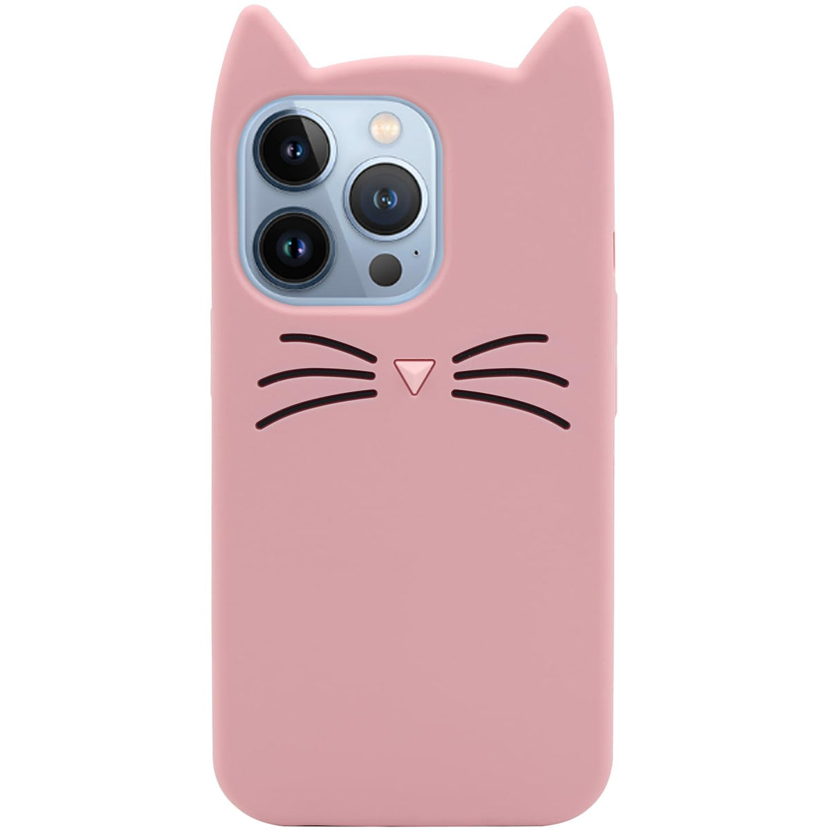 MC Fashion 3D Cat Ears Shockproof Silicone Case for iPhone 15 Black | Precise cutout design, slim snug fit, anti-slip soft grip, cute aesthetic style, ideal gift for women & girls