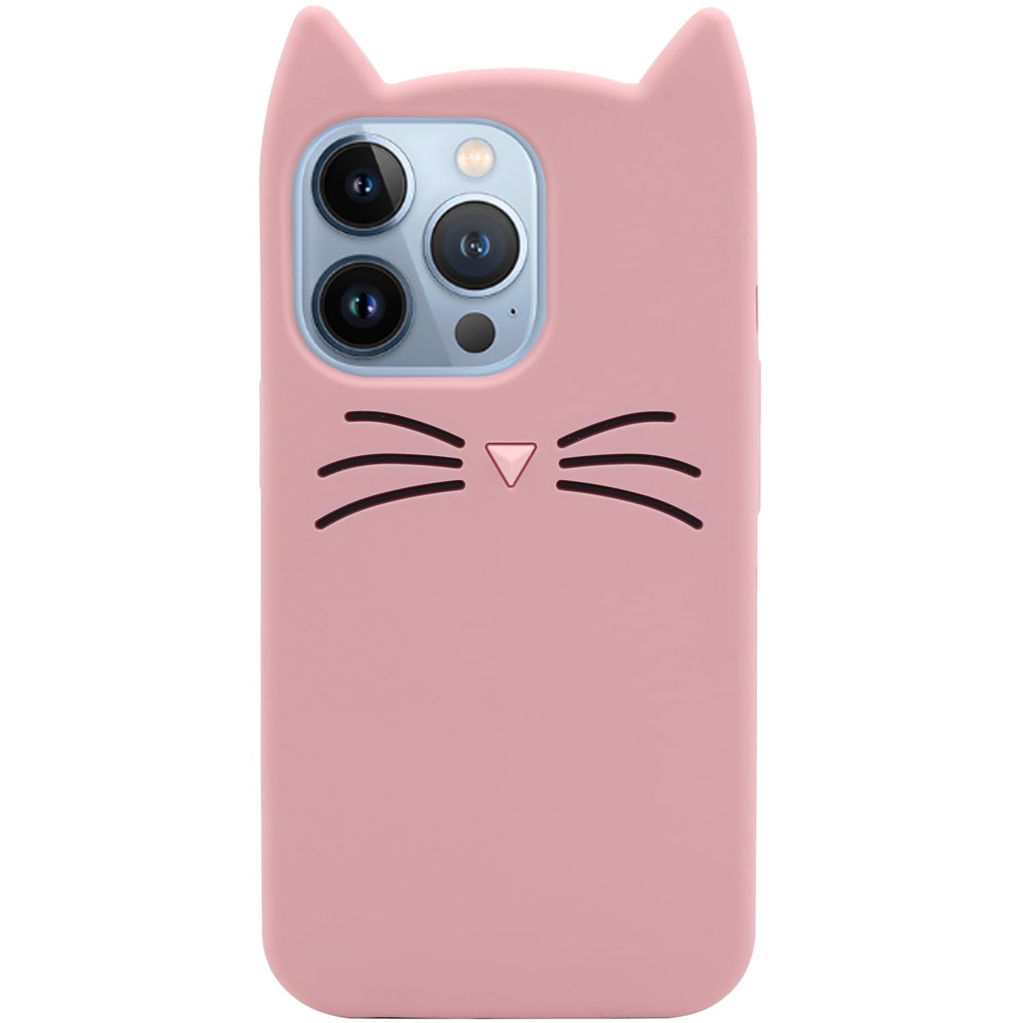 MC Fashion 3D Cat Ears Shockproof Silicone Case for iPhone 13/14 Black | Precise cutout design, slim snug fit, anti-slip soft grip, cute aesthetic style, ideal gift for women & girls