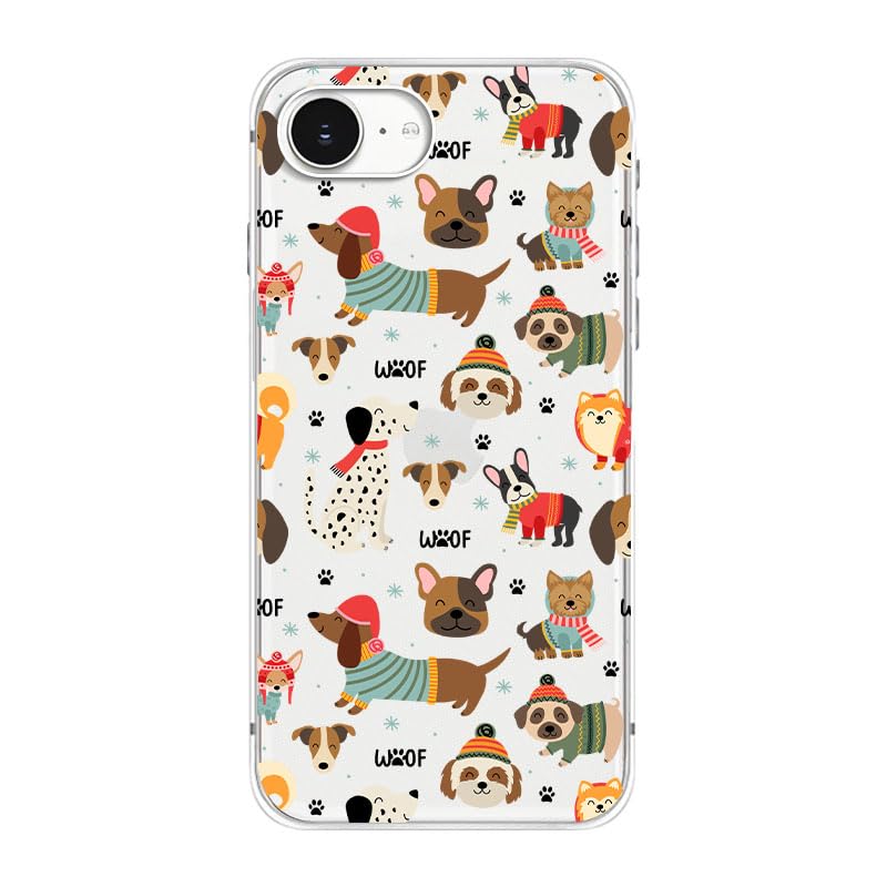 Blingy's for iPhone 17e Case/iPhone 16e Case, Fun Dog Style with Paw Print Pattern Cute Cartoon Animal Design Transparent Soft TPU Protective Clear Case 6.1 inch (Dogs w/Prints)