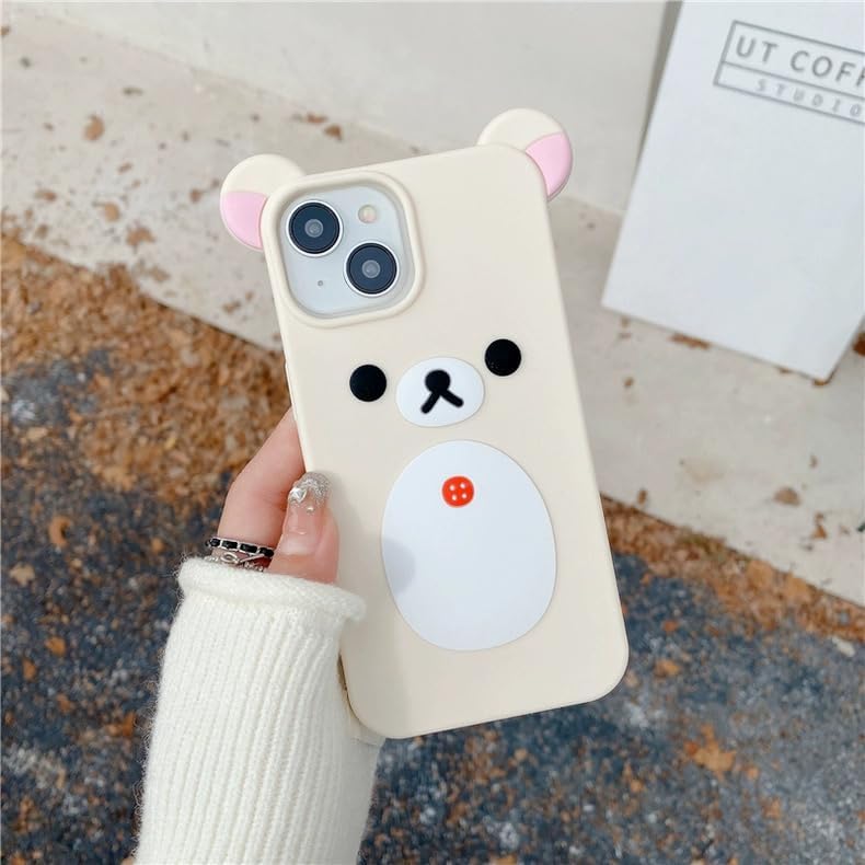 Smooth Soft Silicone Phone Case for Apple Japanese Bear Teddy Animal 3D Cartoon Super Classic Cute Lovely Adorable Kawaii Protective Kids Girls Women (Beige, for iPhone 15)
